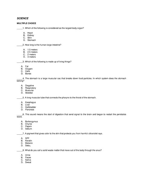 examples of multiple choice questions in science