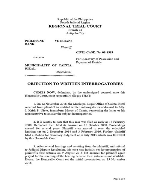examples of objections to interrogatories