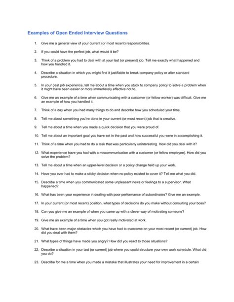 Examples Of Open Ended Interview Questions