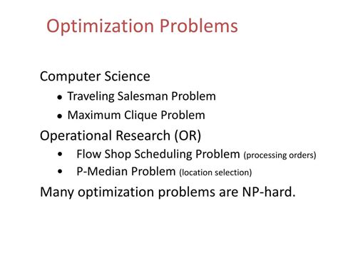 examples of optimization problems in computer science