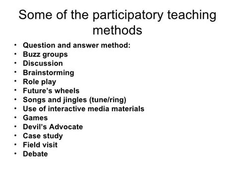 examples of participatory methods in teaching and learning