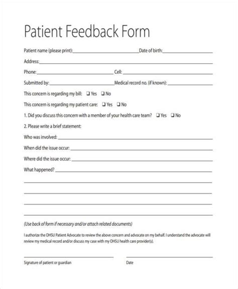 examples of patient feedback forms