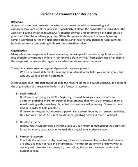 examples of personal statements for residency