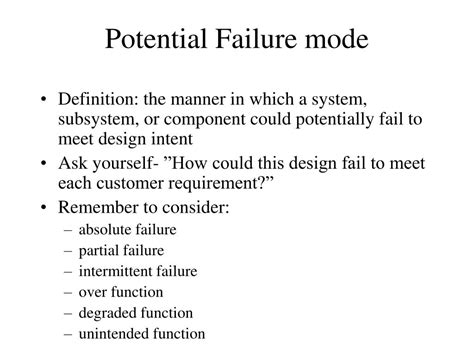 examples of potential failure modes