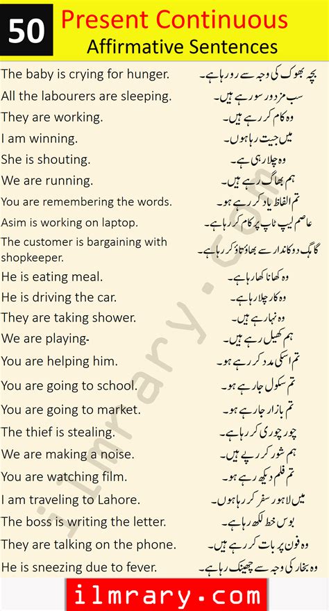 examples of present continuous tense in urdu and english