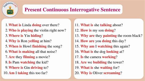 examples of present continuous tense interrogative negative