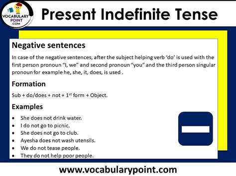 examples of present indefinite tense interrogative negative
