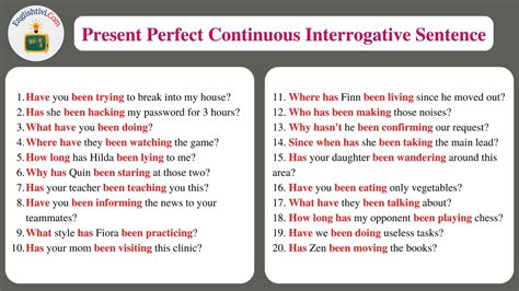 examples of present perfect continuous tense double interrogative