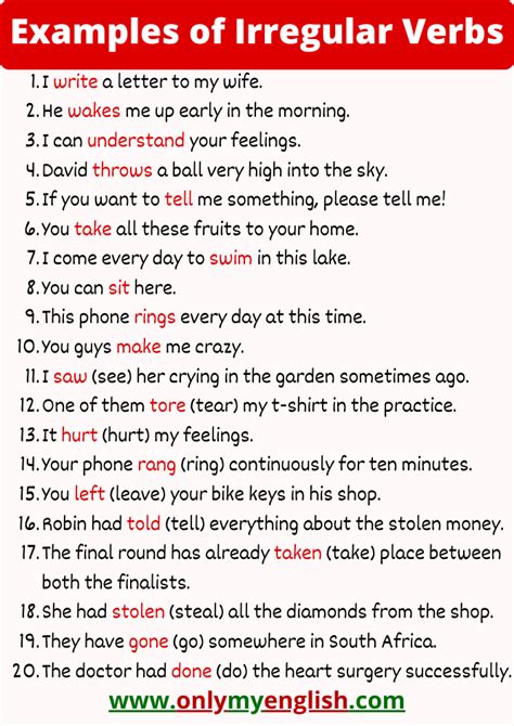 examples of regular and irregular verbs in sentences