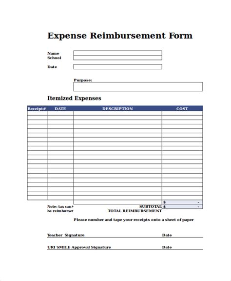 Examples Of Reimbursement Forms