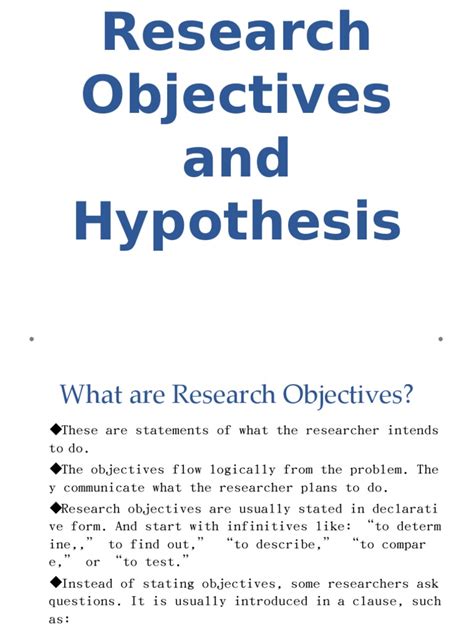examples of research objectives and hypothesis
