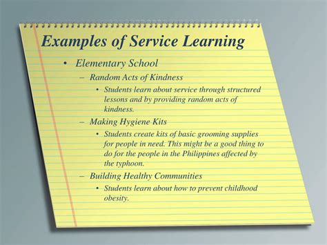 examples of service learning projects for elementary students