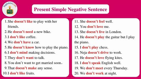examples of simple present tense negative