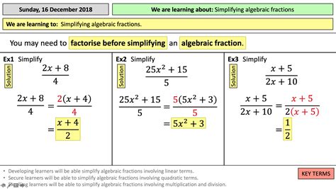 examples of simplifying algebraic fractions