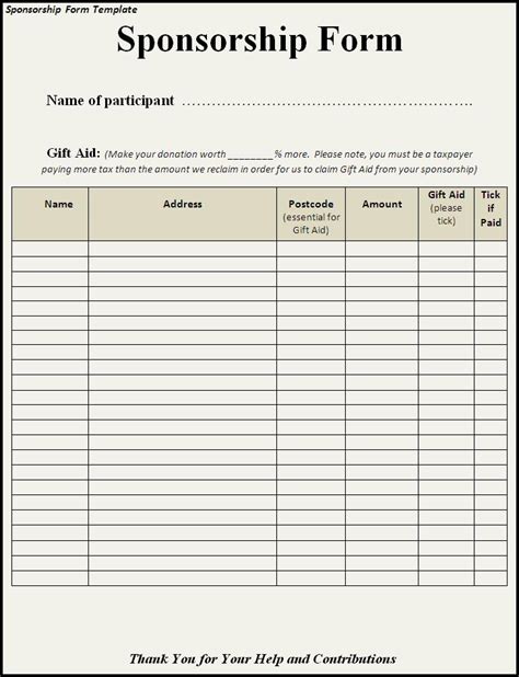 examples of sponsorship forms