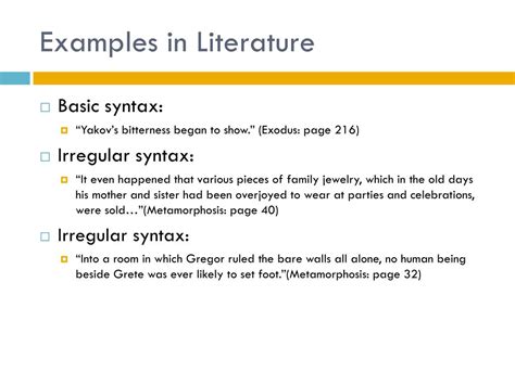 examples of syntax in literature sentences