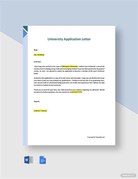 Examples Of University Application Letters