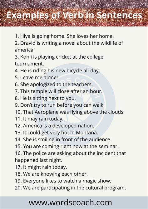 examples of verb in a sentence with answers