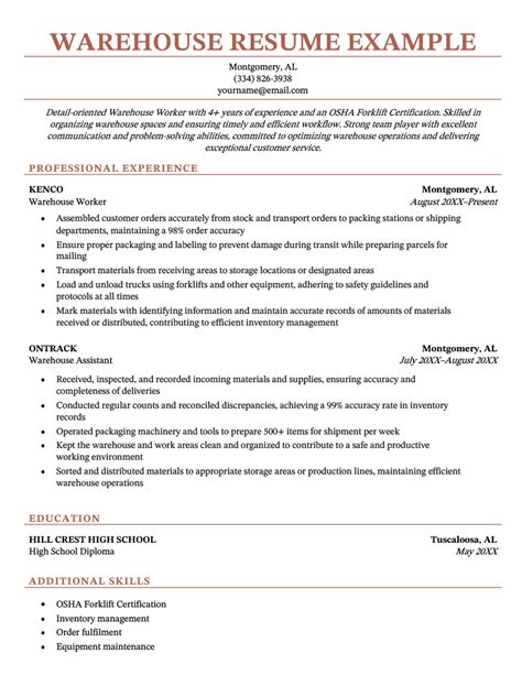Examples Of Warehouse Resumes