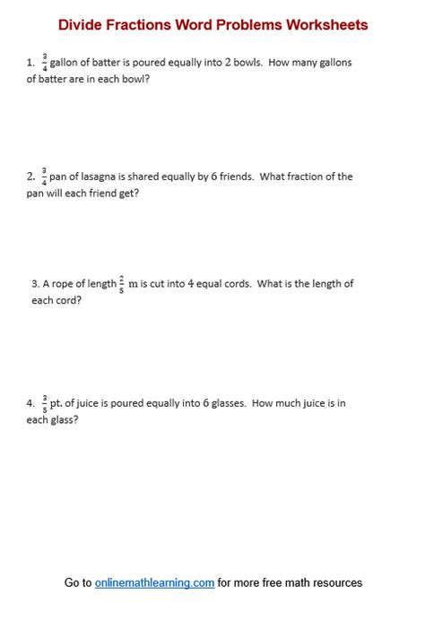 examples of word problems dividing fractions