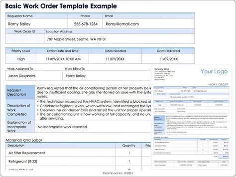 Work Order Format Template Sample