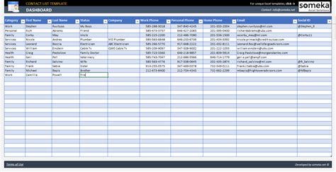 Contact List Template Excel Free Download DocTemplates