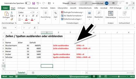Spalten und Zeilen AUSBLENDEN / Verstecken oder EINBLENDEN (Excel
