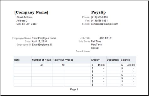 Payslip Templates Excel Free download