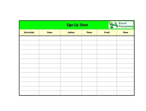 Excel Sign Up Sheet