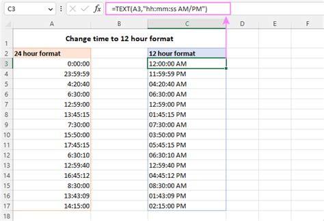 excel 12 hour time with am pm