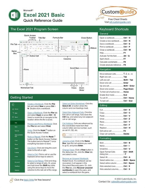 excel 2021 quick reference guide