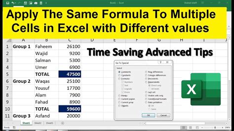 excel add formula to multiple cells