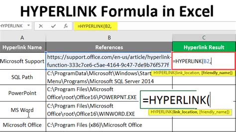 excel add hyperlink to text in cell formula