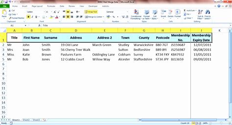 excel address template for mail merge