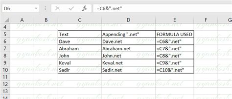 Append Text in Excel