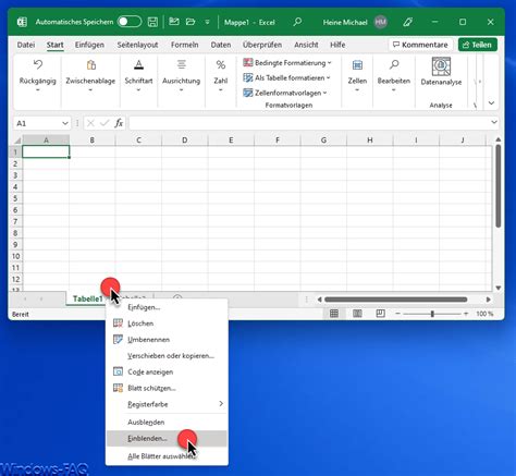 Excel Arbeitsblatt, Zeilen und Spalten einund ausblenden