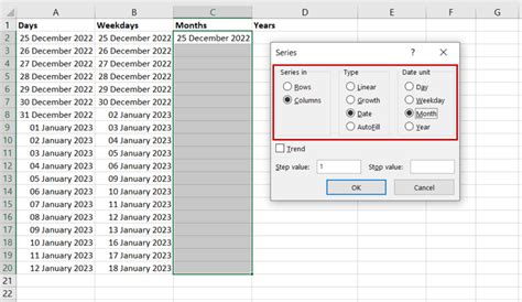 excel auto populate day from date
