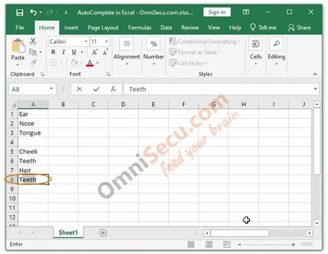 Excel Autocomplete Blank Cells