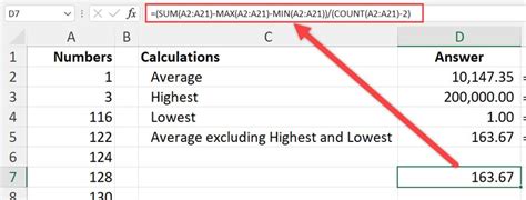 excel average minus highest and lowest