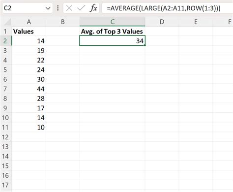 excel average of top 10 values