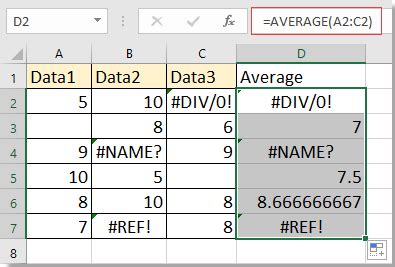 excel average with missing values