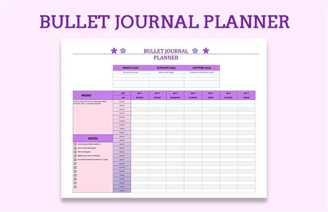 Excel Bullet Journal Template