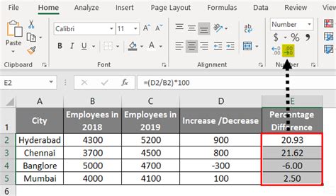excel calculate percent difference between two cells