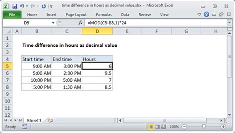 excel calculate time difference in decimal hours