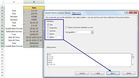 excel change date format text to columns