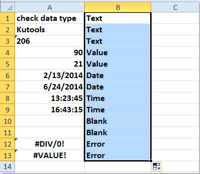 Excel Check Data Type