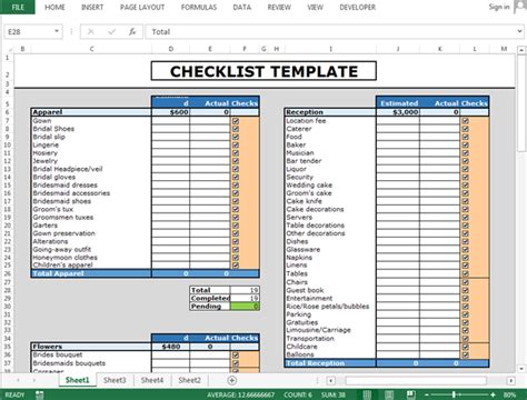 excel checklist template with checkbox