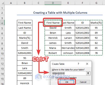 Excel Column In Table