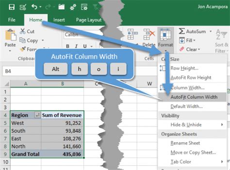 excel column width changes after refresh
