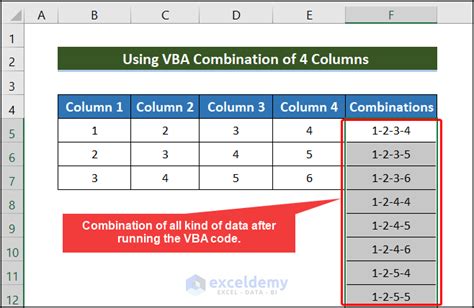 Excel Combinations Of Columns